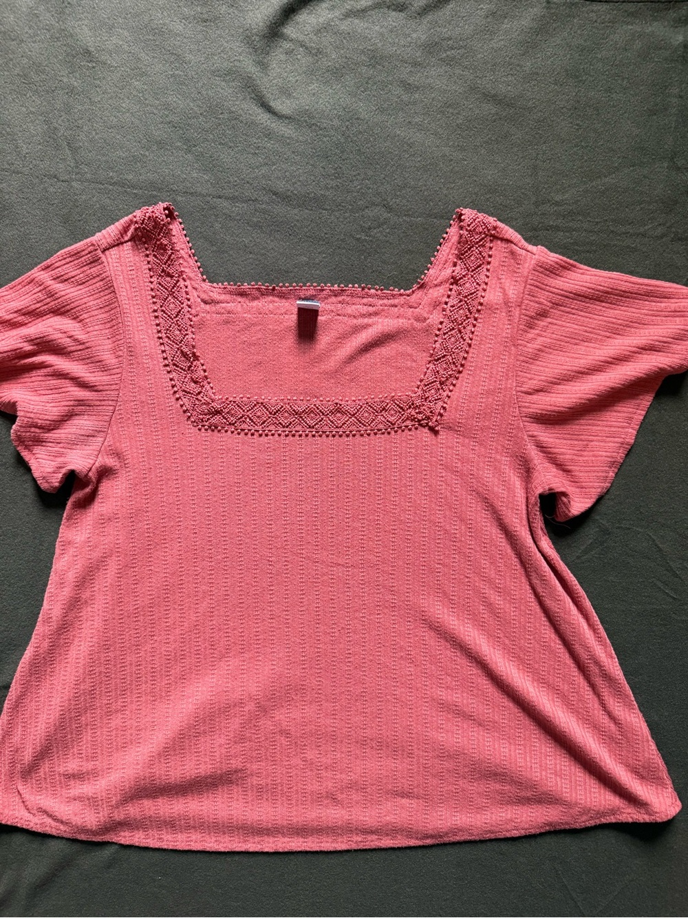 Women's Square Neck Crochet Trim Top - Pinky Peach Color